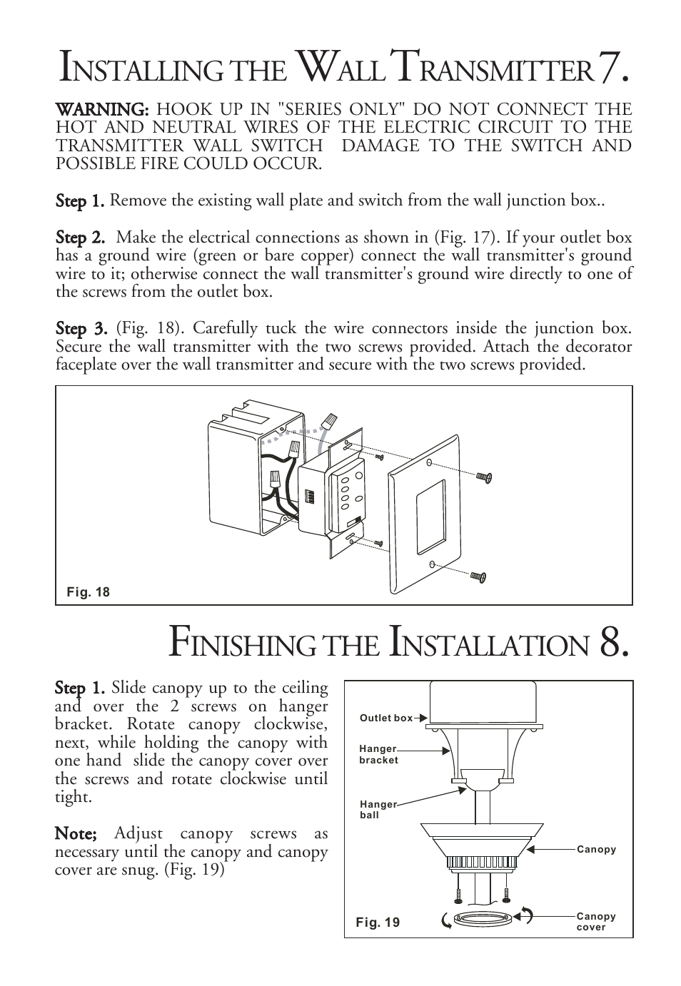 Nstalling the, Ransmitter, Inishing the | Nstallation | Minka Group F701-PW User Manual | Page 10 / 15
