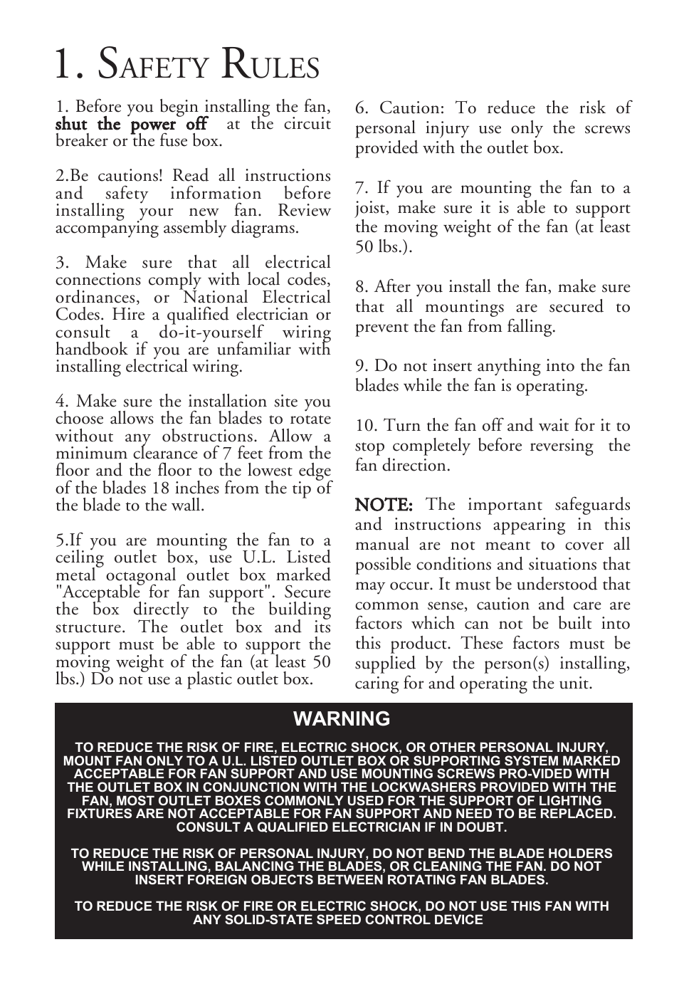 Afety, Ules | Minka Group F701-PW User Manual | Page 3 / 15