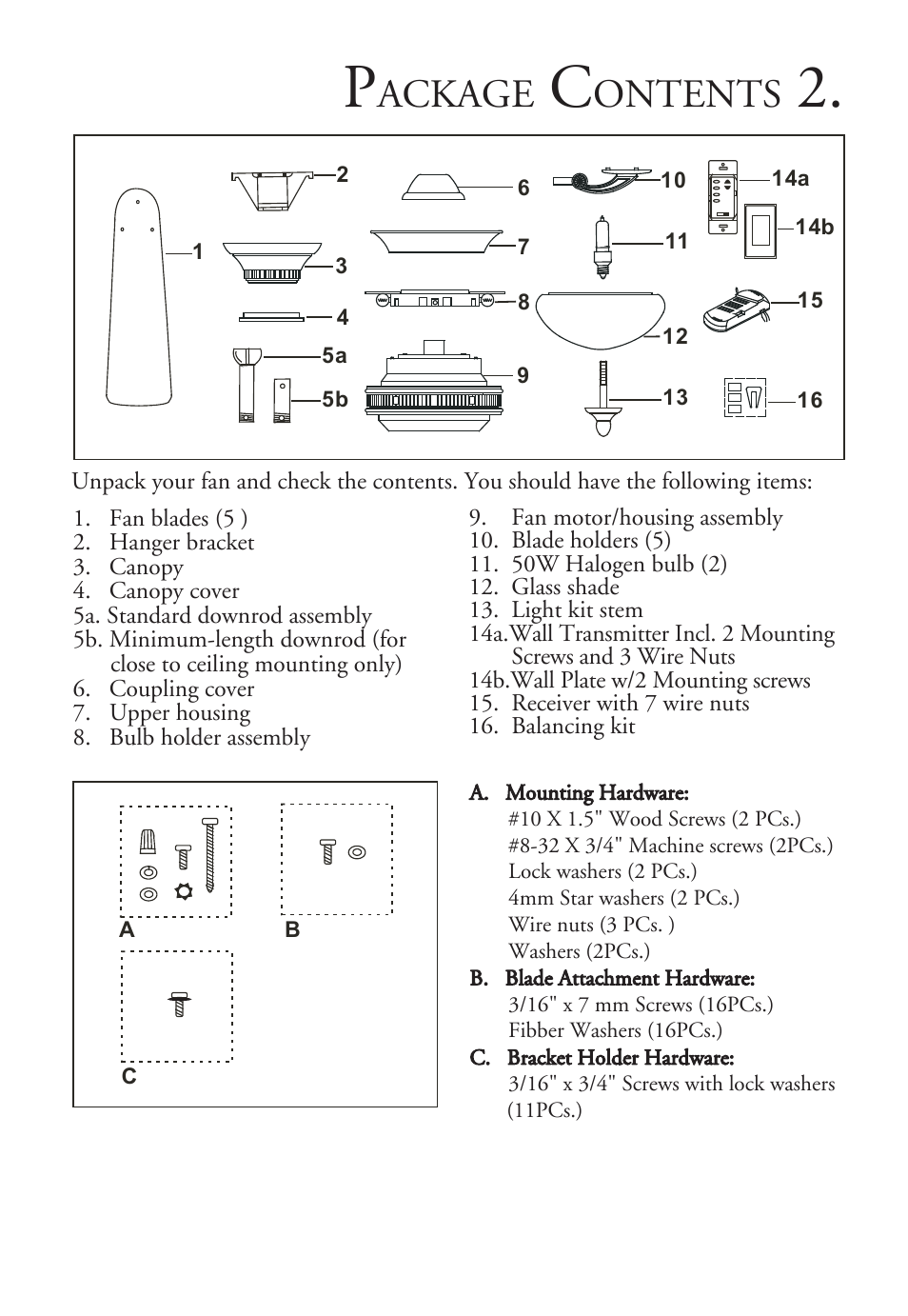 Ackage, Ontents | Minka Group F701-PW User Manual | Page 4 / 15