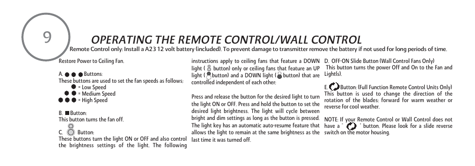 Operating the remote control/wall control | Minka Group F753-KA User Manual | Page 18 / 24