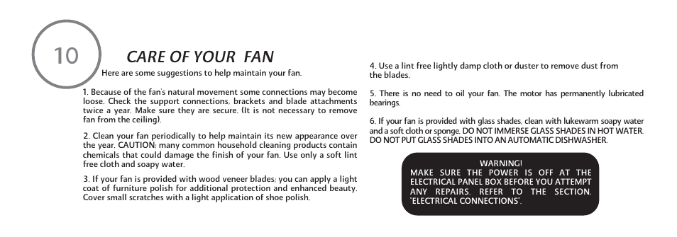 Care of your fan | Minka Group F753-KA User Manual | Page 20 / 24