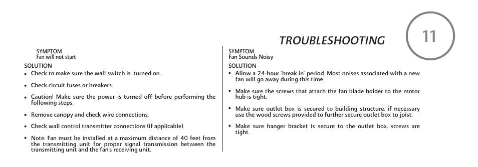 Troubleshooting | Minka Group F753-KA User Manual | Page 21 / 24