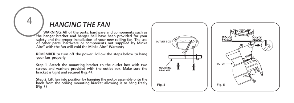 F510-e-p-8, Hanging the fan | Minka Group F510-WH User Manual | Page 10 / 24