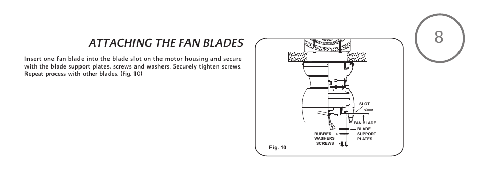 F510-e-p-13, Attaching the fan blades | Minka Group F510-WH User Manual | Page 15 / 24