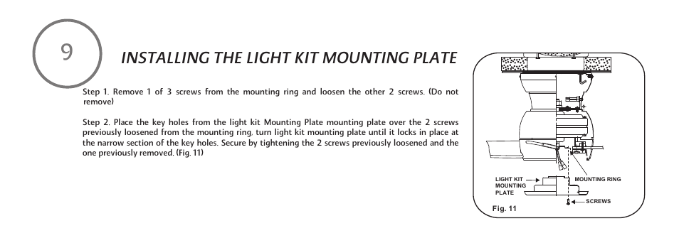 F510-e-p-14, Installing the light kit mounting plate | Minka Group F510-WH User Manual | Page 16 / 24