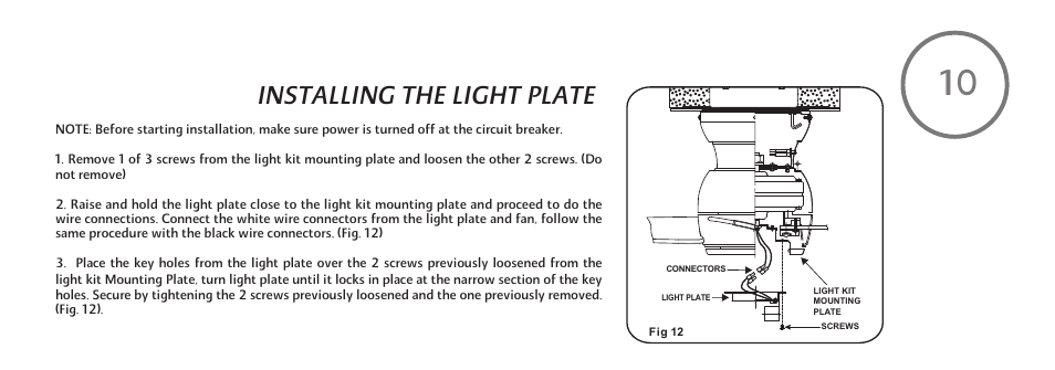 F510-e-p-15, Installing the light plate | Minka Group F510-WH User Manual | Page 17 / 24