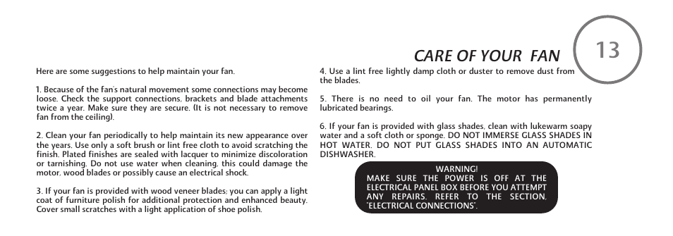 F510-e-p-19, Care of your fan | Minka Group F510-WH User Manual | Page 21 / 24