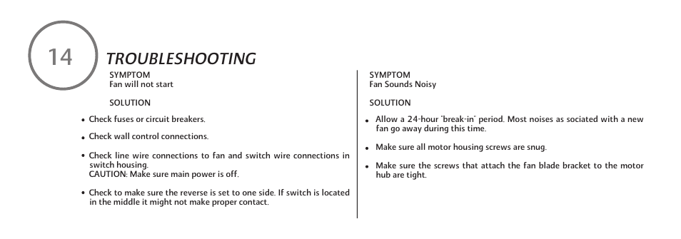 F510-e-p-20, Troubleshooting | Minka Group F510-WH User Manual | Page 22 / 24