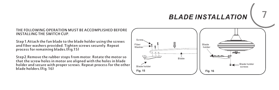 页 15, Blade installation | Minka Group F522-ORB User Manual | Page 15 / 26