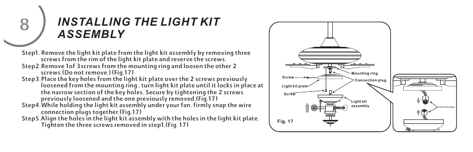 页 16, Installing the light kit assembly | Minka Group F522-ORB User Manual | Page 16 / 26