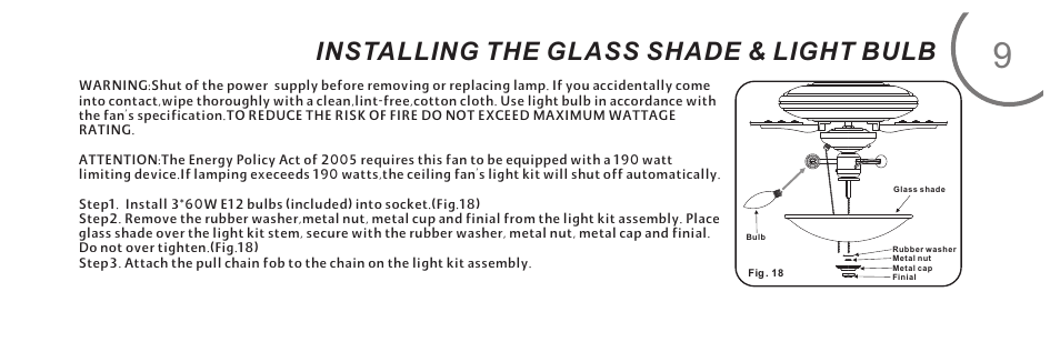 页 17, Installing the glass shade & light bulb | Minka Group F522-ORB User Manual | Page 17 / 26