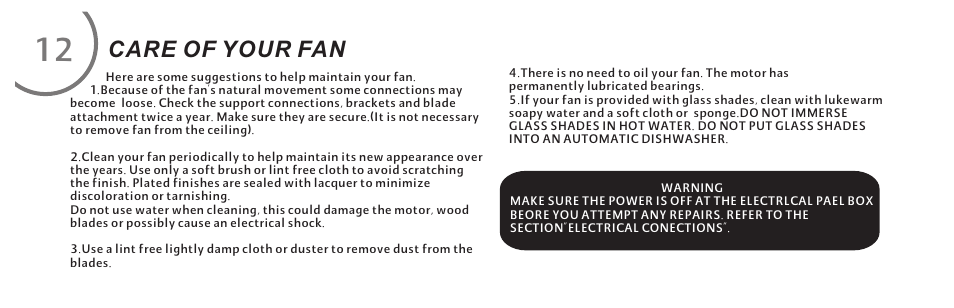 页 22, Care of your fan | Minka Group F522-ORB User Manual | Page 22 / 26