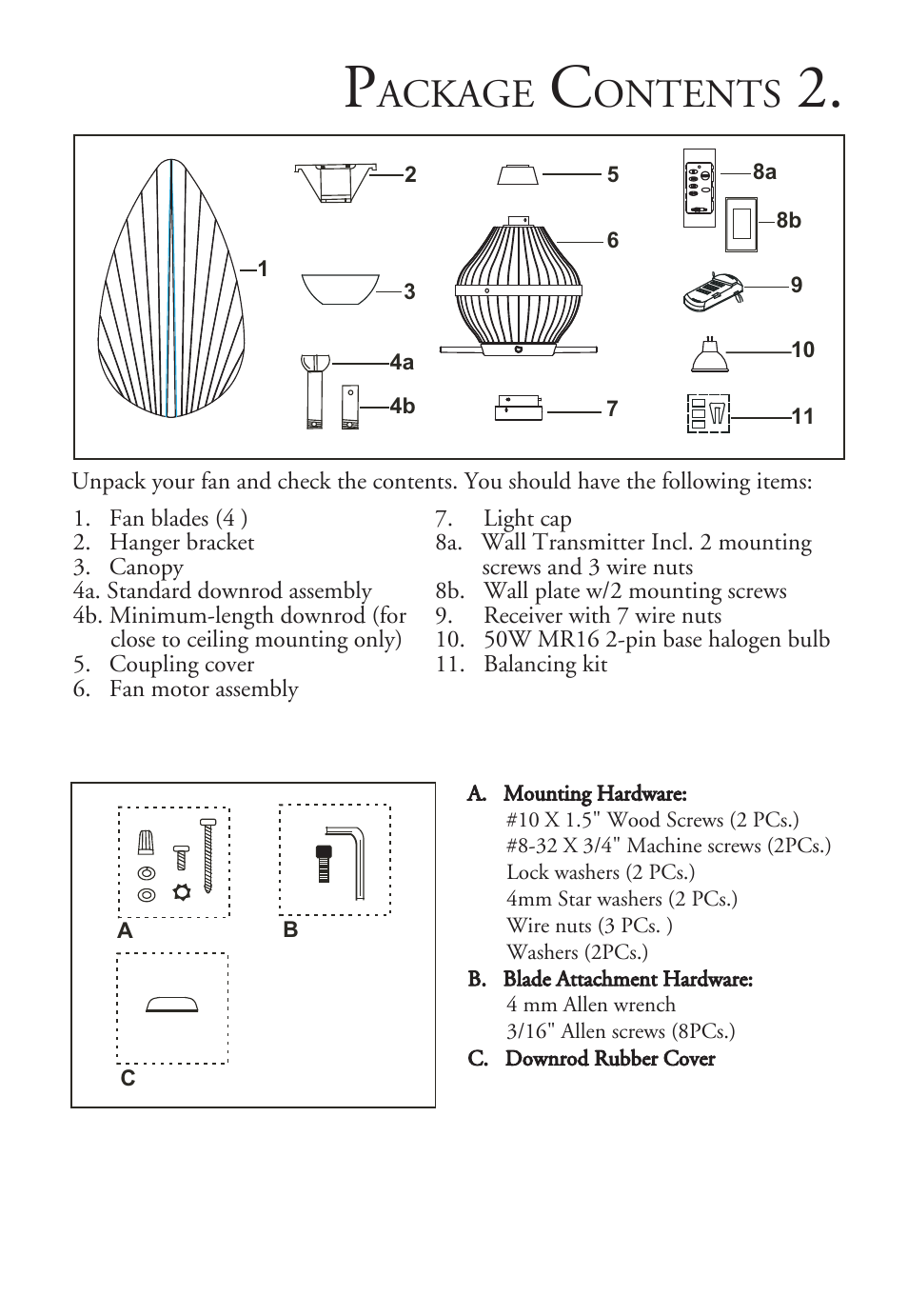 Ackage, Ontents | Minka Group F581-ORB User Manual | Page 4 / 14
