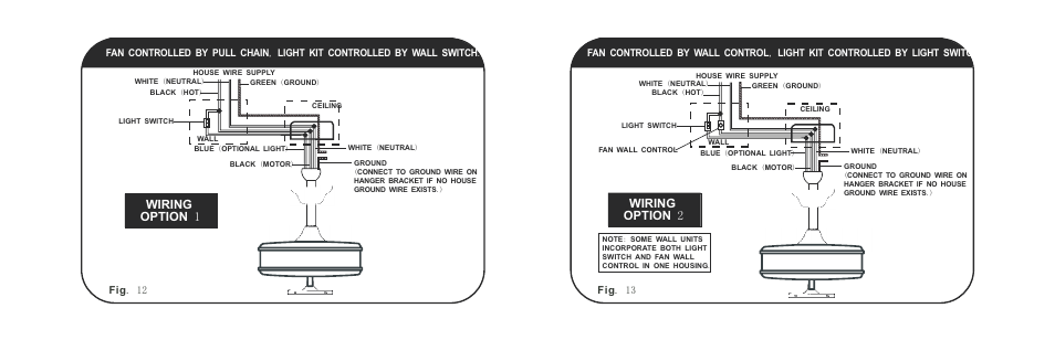 页 13, Wiring option 1, Wiring option 2 | Minka Group F659-FB User Manual | Page 13 / 24