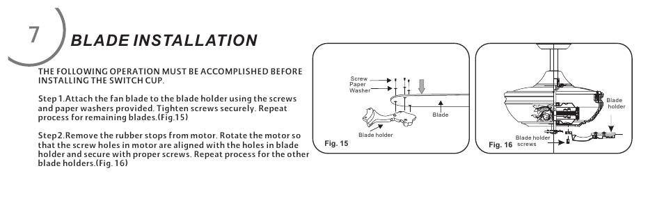 页 15, Blade installation | Minka Group F659-FB User Manual | Page 15 / 24