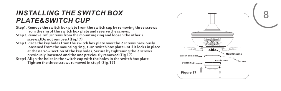 页 16, Installing the switch box plate&switch cup | Minka Group F659-FB User Manual | Page 16 / 24