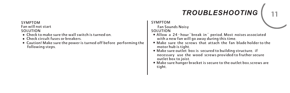 页 20, 11 troubleshooting | Minka Group F659-FB User Manual | Page 20 / 24