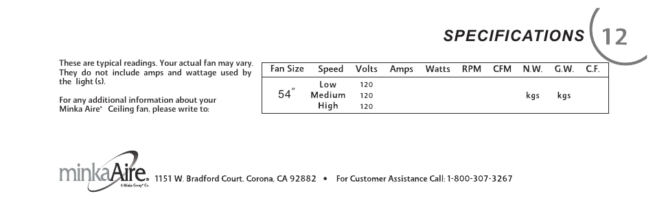 页 22, Specifications | Minka Group F659-FB User Manual | Page 22 / 24