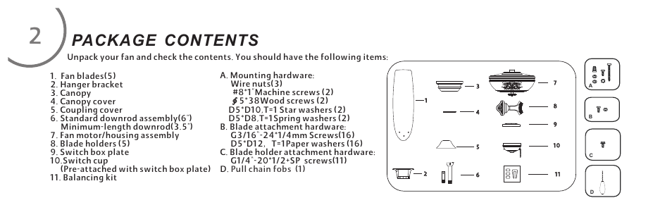 Package contents | Minka Group F659-FB User Manual | Page 8 / 24