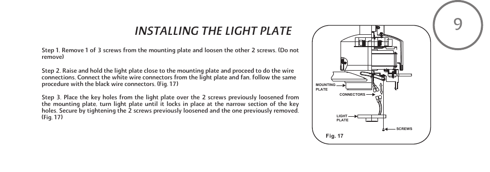Installing the light plate | Minka Group F889-BNW User Manual | Page 17 / 26