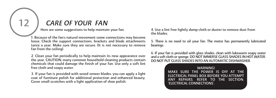 Care of your fan | Minka Group F889-BNW User Manual | Page 22 / 26