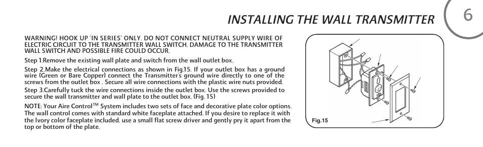 Installing the wall transmitter | Minka Group F733-WH User Manual | Page 15 / 24