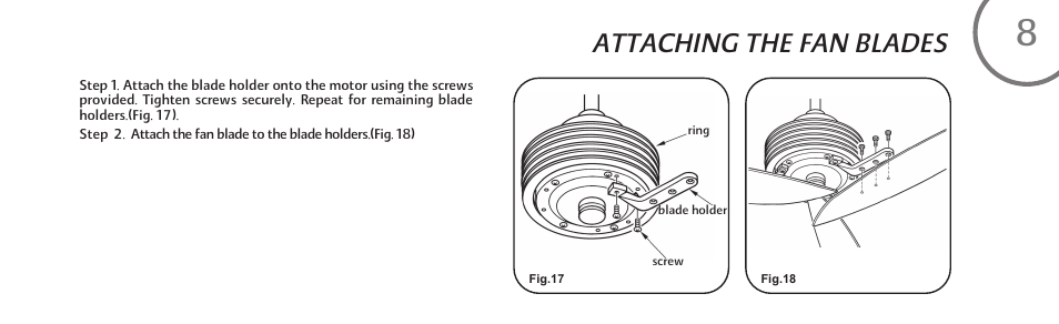 Attaching the fan blades | Minka Group F733-WH User Manual | Page 17 / 24