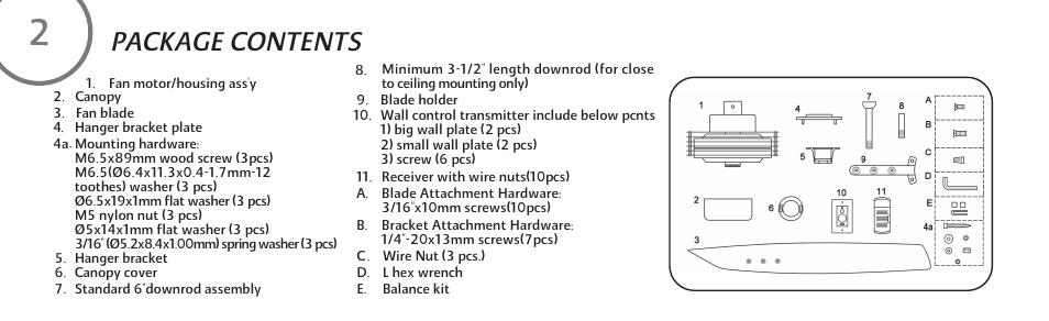 Package contents | Minka Group F733-WH User Manual | Page 8 / 24