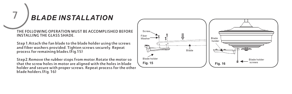 页 16, Blade installation | Minka Group F696-WH User Manual | Page 16 / 24
