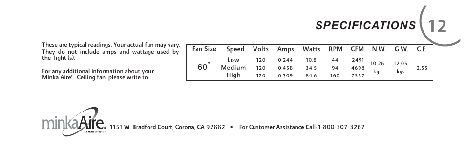 页 23, Specifications | Minka Group F696-WH User Manual | Page 23 / 24