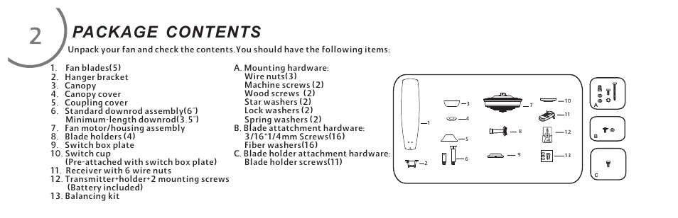 Package contents | Minka Group F696-WH User Manual | Page 8 / 24