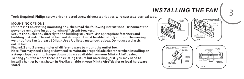 Installing the fan | Minka Group F696-WH User Manual | Page 9 / 24