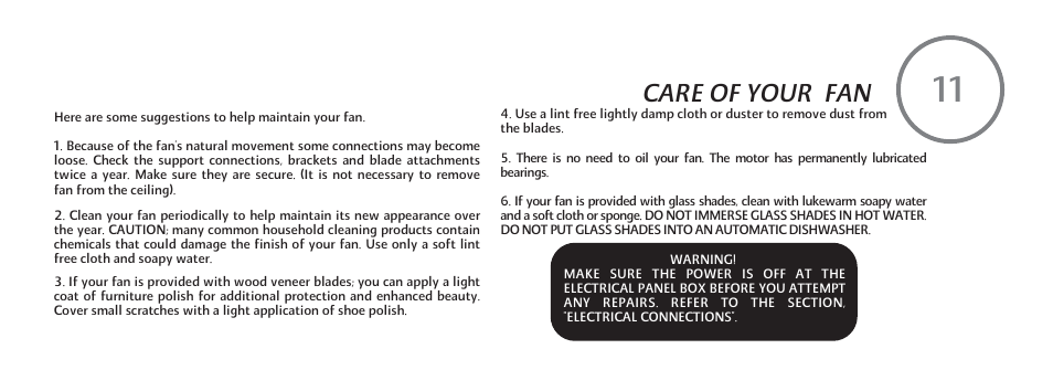 Care of your fan | Minka Group F734-GL User Manual | Page 21 / 25
