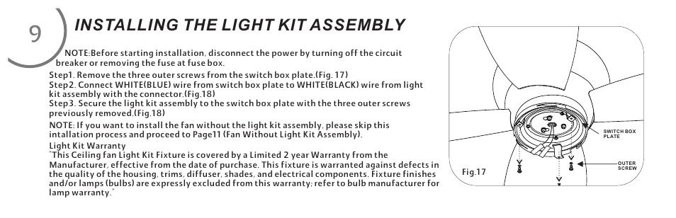 Installing the light kit assembly | Minka Group F514-BN User Manual | Page 18 / 30