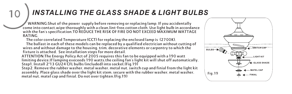 Installing the glass shade & light bulbs | Minka Group F514-BN User Manual | Page 20 / 30