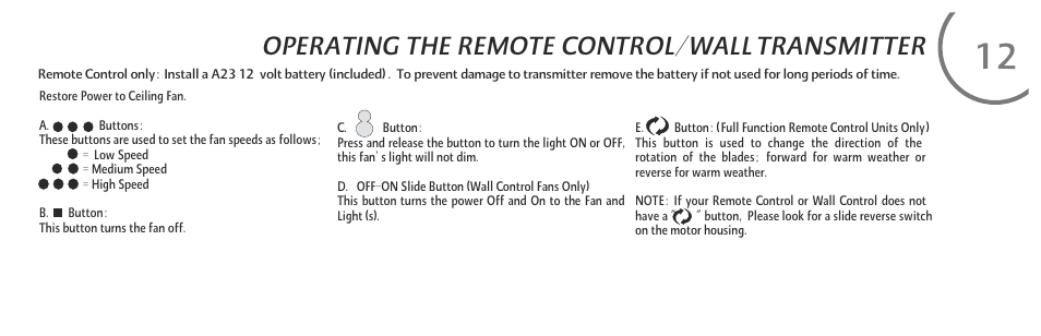 Operating the remote control/wall transmitter | Minka Group F514-BN User Manual | Page 23 / 30