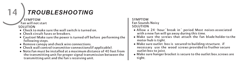 Troubleshooting | Minka Group F514-BN User Manual | Page 26 / 30