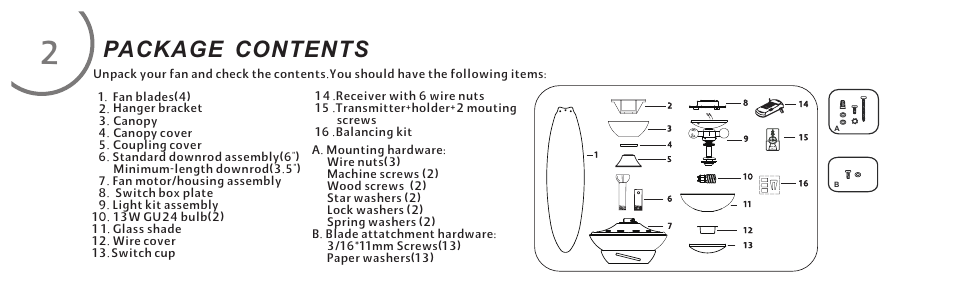 Package contents | Minka Group F514-BN User Manual | Page 8 / 30