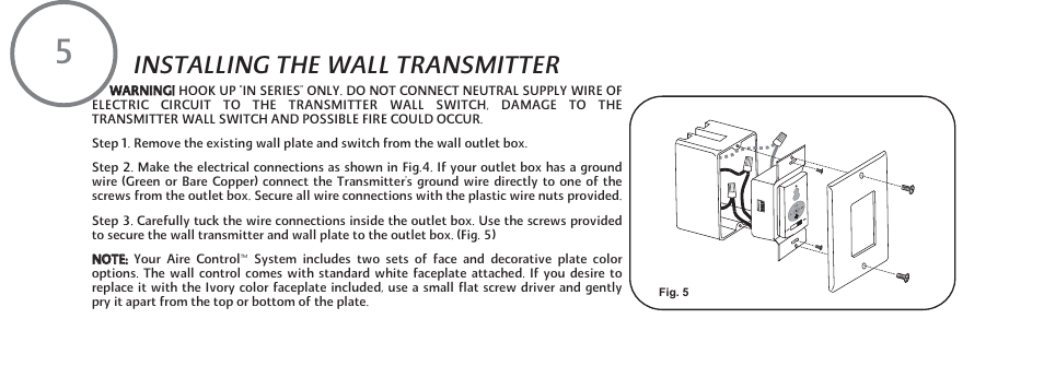 F594-e-p5, Installing the wall transmitter | Minka Group F594-ORB User Manual | Page 12 / 23