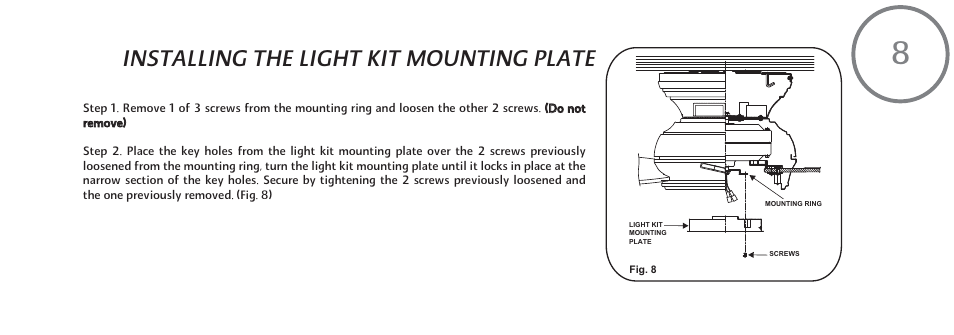 F594-e-p8, Installing the light kit mounting plate | Minka Group F594-ORB User Manual | Page 15 / 23