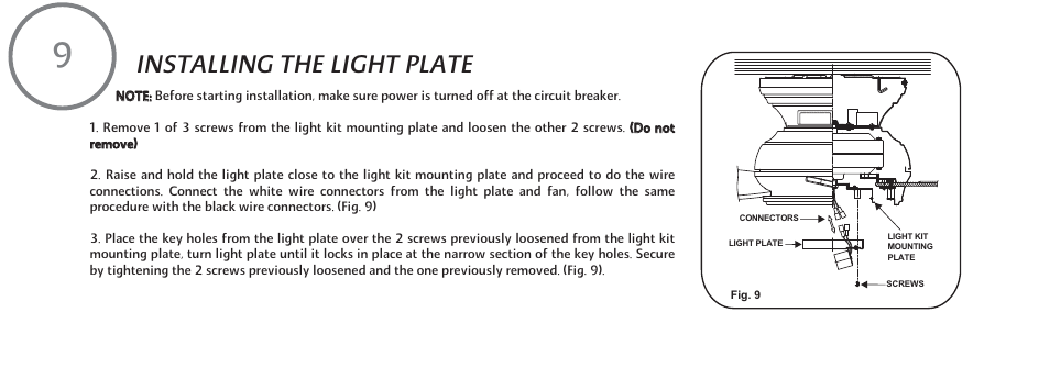 F594-e-p9, Installing the light plate | Minka Group F594-ORB User Manual | Page 16 / 23