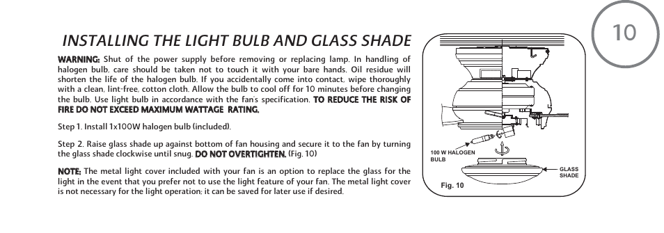 F594-e-p10, Installing the light bulb and glass shade | Minka Group F594-ORB User Manual | Page 17 / 23