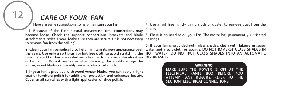 F594-e-p12, Care of your fan | Minka Group F594-ORB User Manual | Page 20 / 23