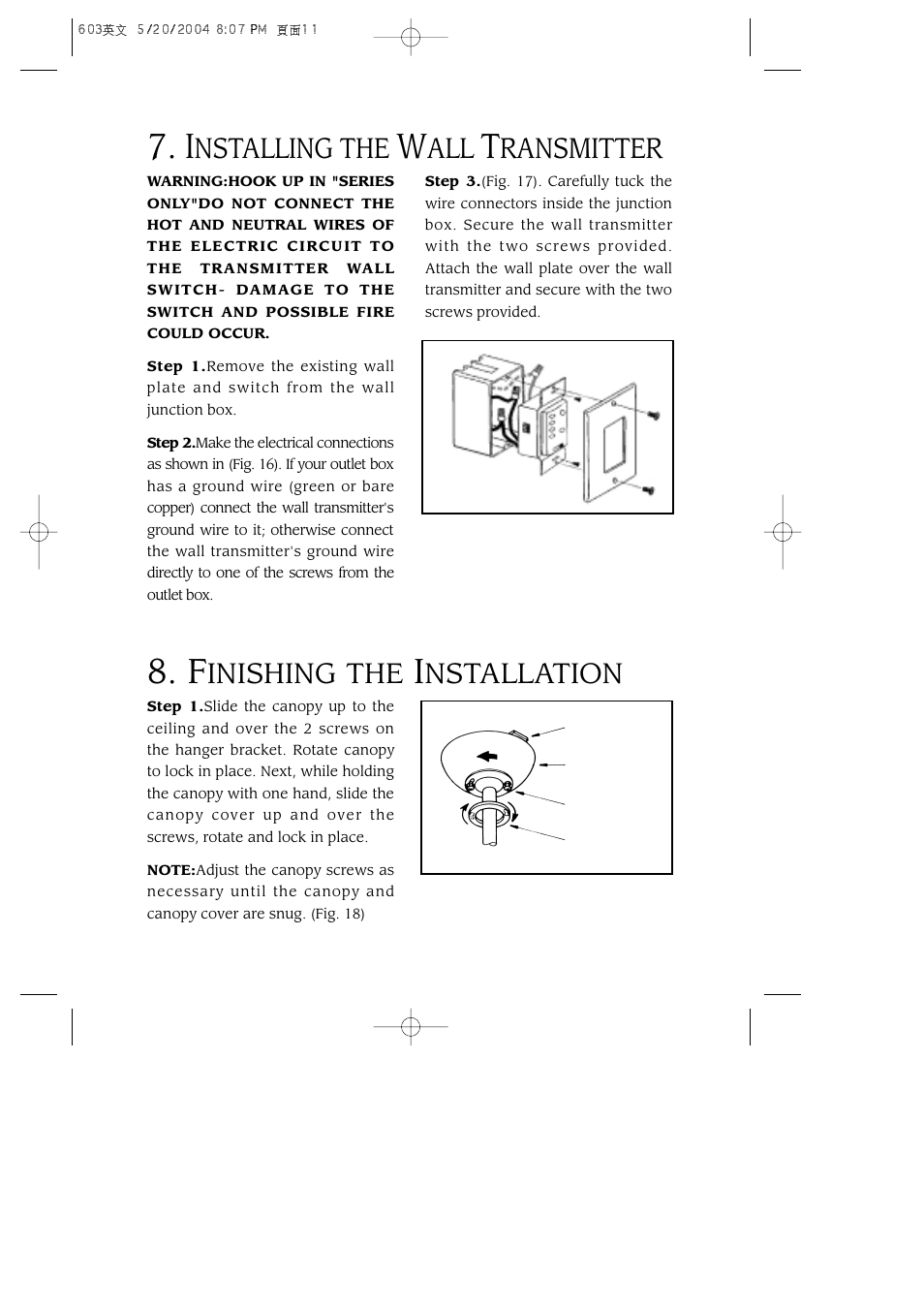 Nstalling the, Ransmitter, Inishing the | Nstallation | Minka Group F603-BN User Manual | Page 10 / 15