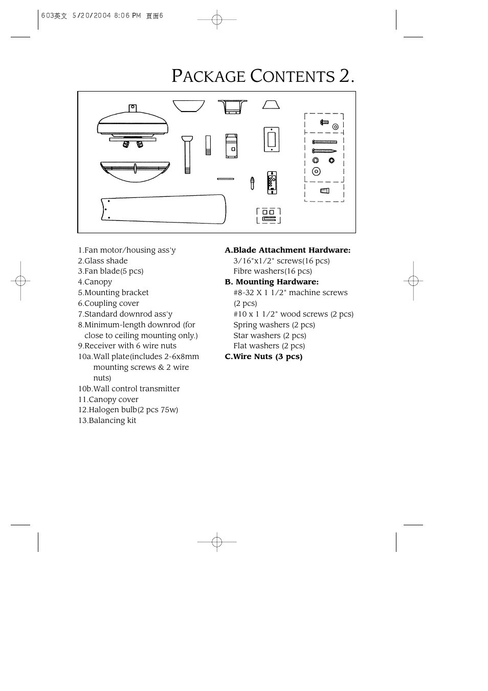 Ackage, Ontents | Minka Group F603-BN User Manual | Page 5 / 15
