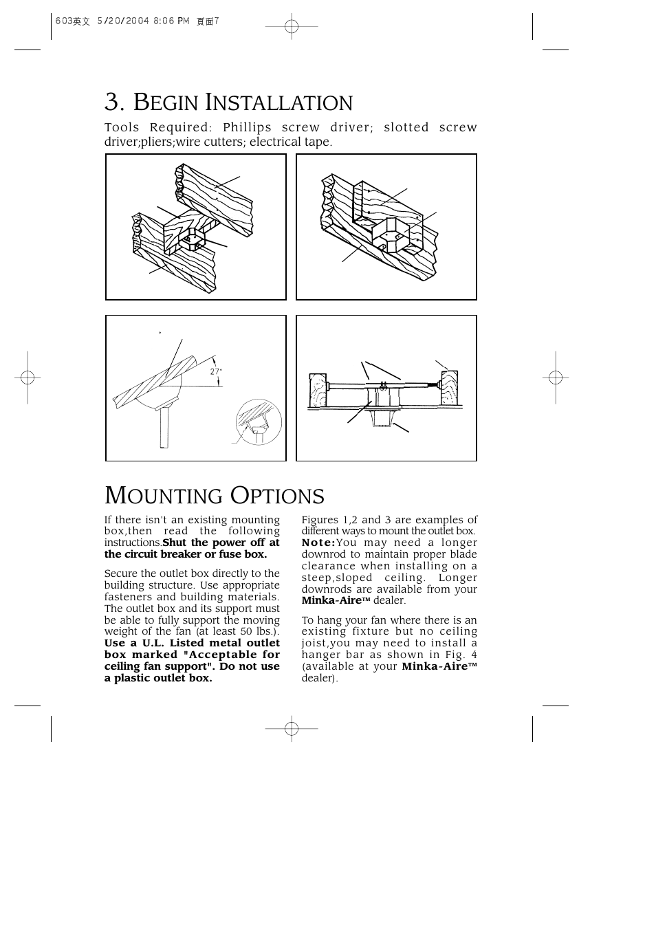 Egin, Nstallation, Ounting | Ptions | Minka Group F603-BN User Manual | Page 6 / 15