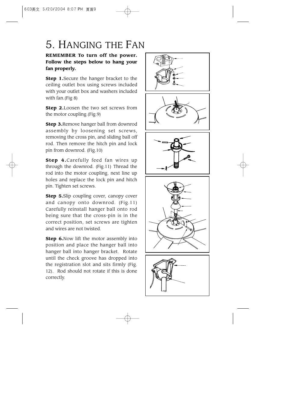 Anging the | Minka Group F603-BN User Manual | Page 8 / 15