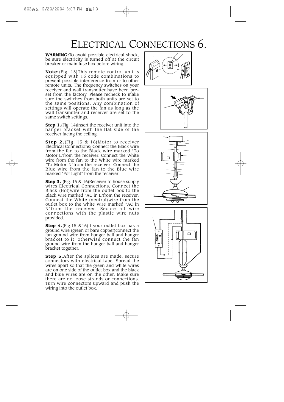 Lectrical, Onnections | Minka Group F603-BN User Manual | Page 9 / 15