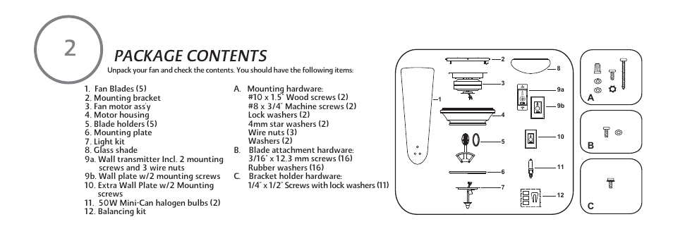 Package contents | Minka Group F711-DRB User Manual | Page 8 / 23