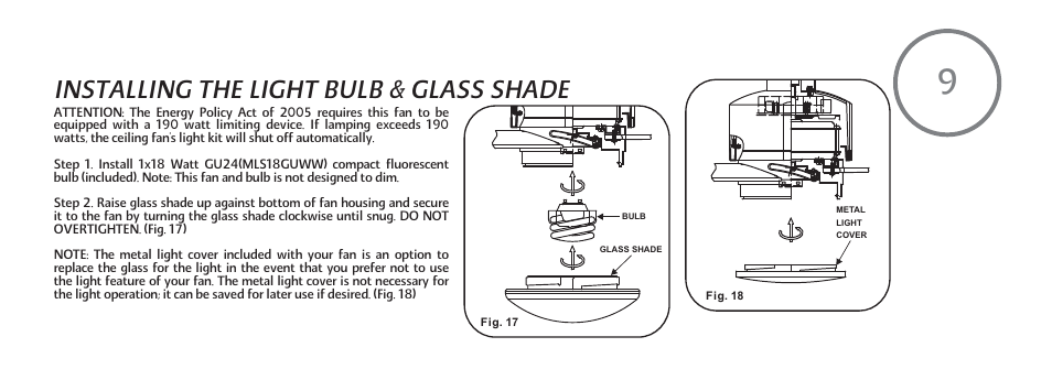 Installing the light bulb & glass shade | Minka Group F888-WHF User Manual | Page 17 / 26